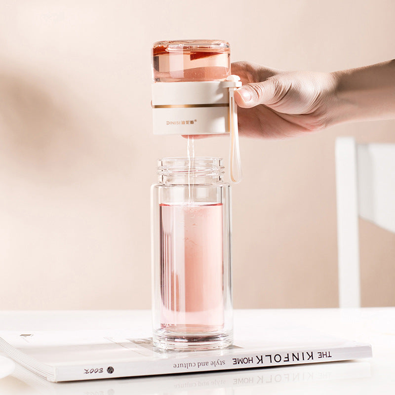 Glass Water Bottle with Tea Infuser – Leakproof Double-Wall Healthy Drink Bottle