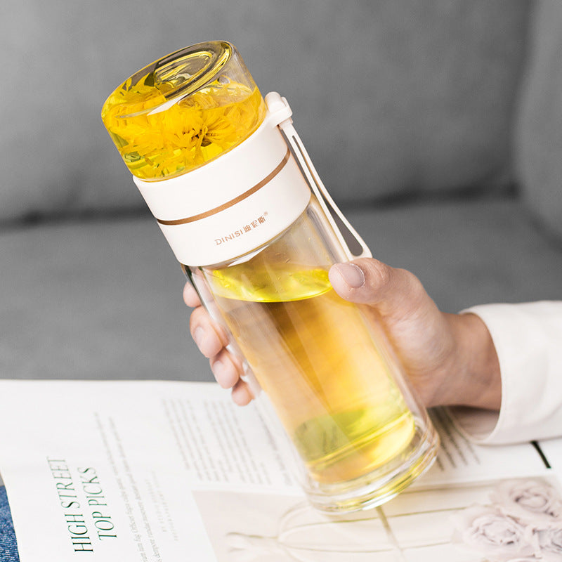 Glass Water Bottle with Tea Infuser – Leakproof Double-Wall Healthy Drink Bottle
