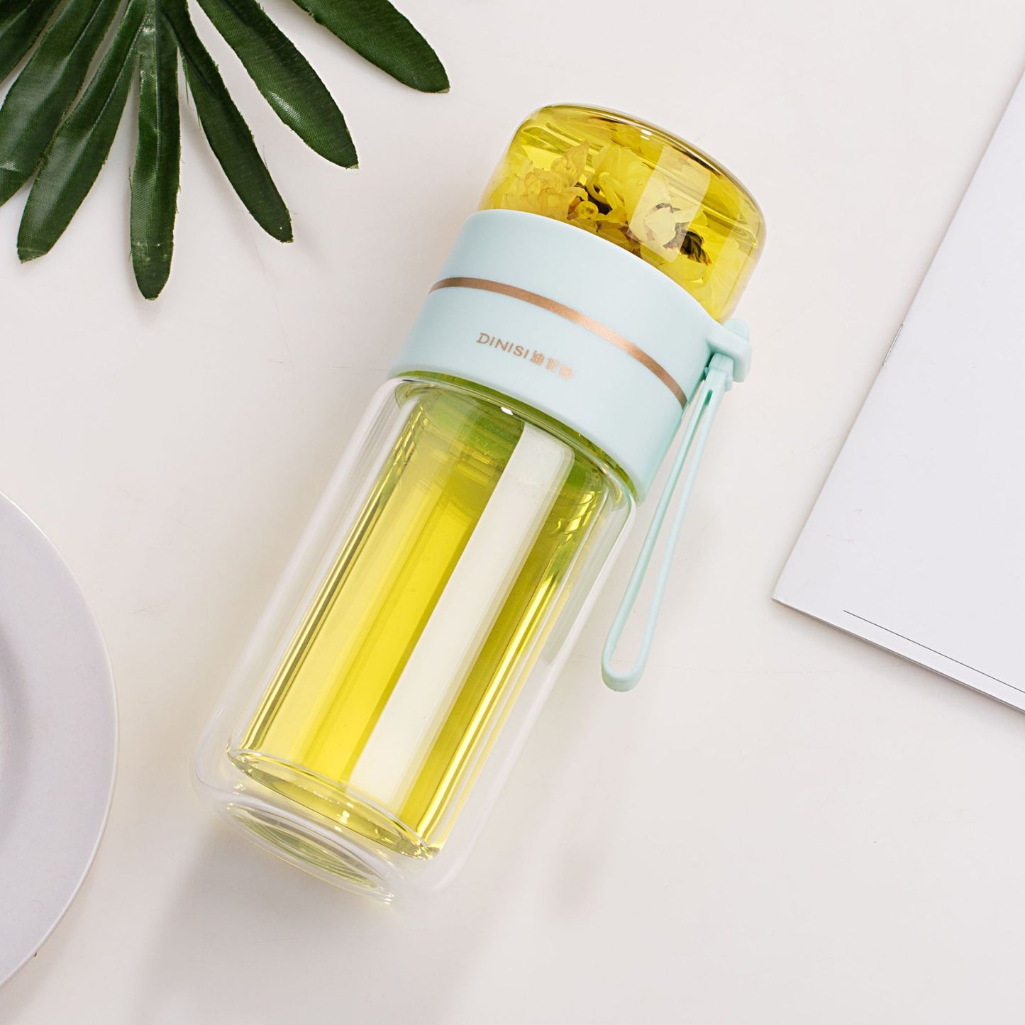 Glass Water Bottle with Tea Infuser – Leakproof Double-Wall Healthy Drink Bottle