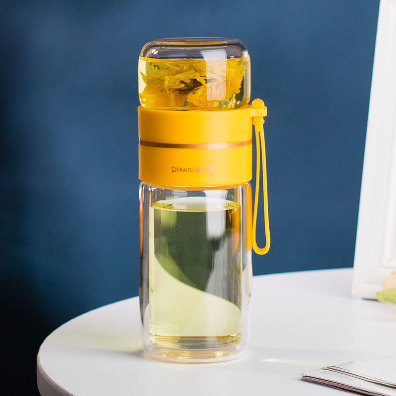 Glass Water Bottle with Tea Infuser – Leakproof Double-Wall Healthy Drink Bottle
