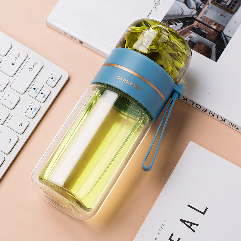 Glass Water Bottle with Tea Infuser – Leakproof Double-Wall Healthy Drink Bottle
