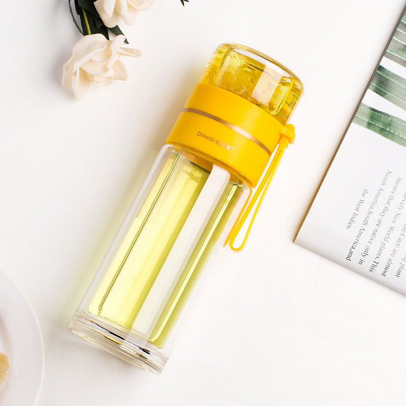 Glass Water Bottle with Tea Infuser – Leakproof Double-Wall Healthy Drink Bottle